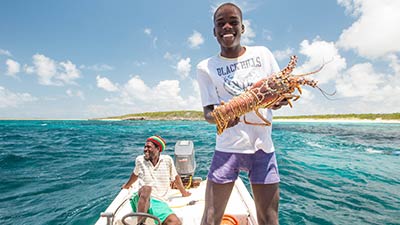 Crayfish catch on Crooked Island, Bahamas