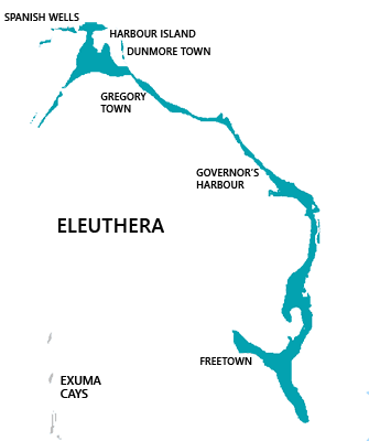 Map of Eleuthera, Bahamas