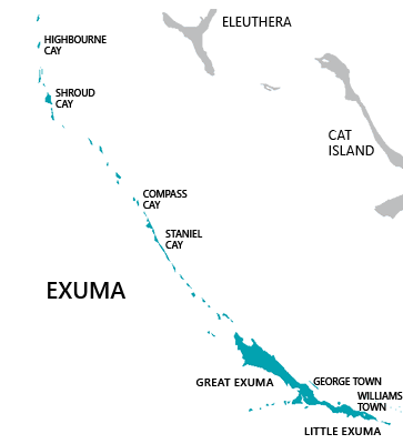 Map of The Exumas, Bahamas