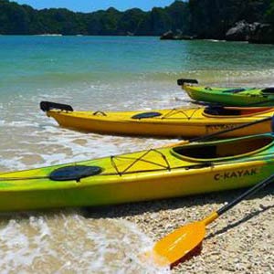 Kayaks on a beach