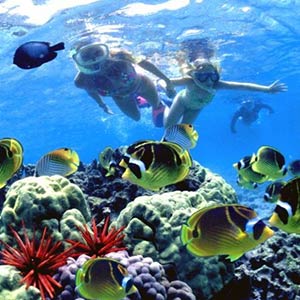 Mother and daughter snorkeling