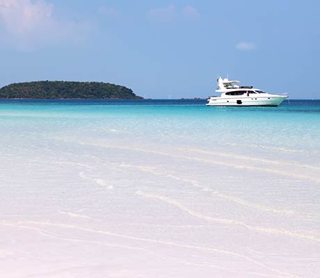 Yacht at anchor in the islands